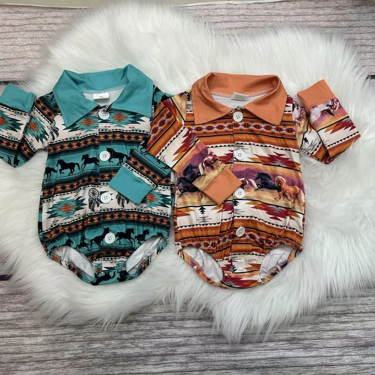 LR0182--Western Horse Baby Long Sleeve Romper,Toddler Clothes Cute