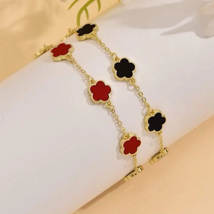 2pcs Simple & Fashionable Five-Petal Copper Flower Bracelet Set for Women - Perfect Gift for Dating, Graduation, and Daily Wear couples vintage