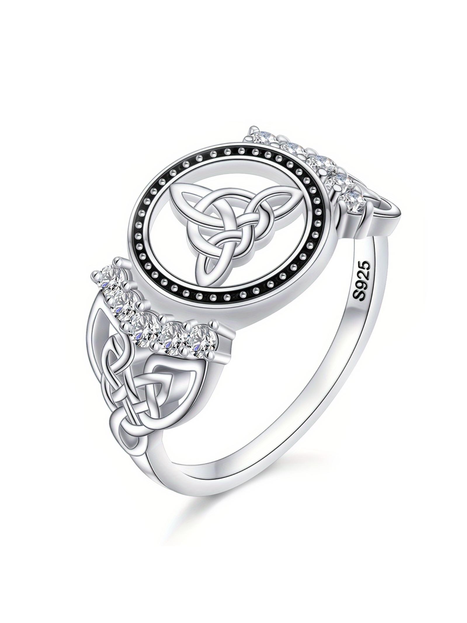 925 Sterling Silver Celtic Knot Triquetra Ring for Men, Vintage Irish Trinity Knot Signet Ring , Handmade Gothic Witchy Jewelry, Unique Pagan Amulet Ring Gift for Boyfriend Husband, Retro Viking Style Statement Ring for Daily Wear & Occasions