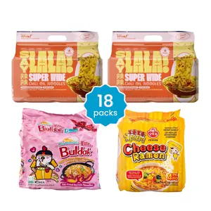 SAYLALA Super Wide Chili Oil Noodles (2 bags), Samyang Buldak Carbonara (1 bag), Ottogi Cheese Ramen (1 bag) | Instant Ramen Noodles