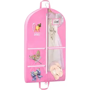 Dance Garment Bags for Dancers, 3" Gusseted Garment Bags for Dance Costumes with 5 Pockets, 40" Dance Garment Bag with Puppy Pattern for Dance Competitions and Travel (Pink)