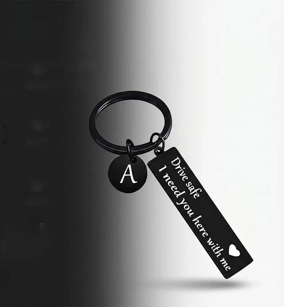 Personalized Initial Keychain for Couples, Romantic Engraved Metal Car Accessory with "Drive Safe" Message for Men & Women, Anniversary Gift, Keychains For Women, Initial Keychains