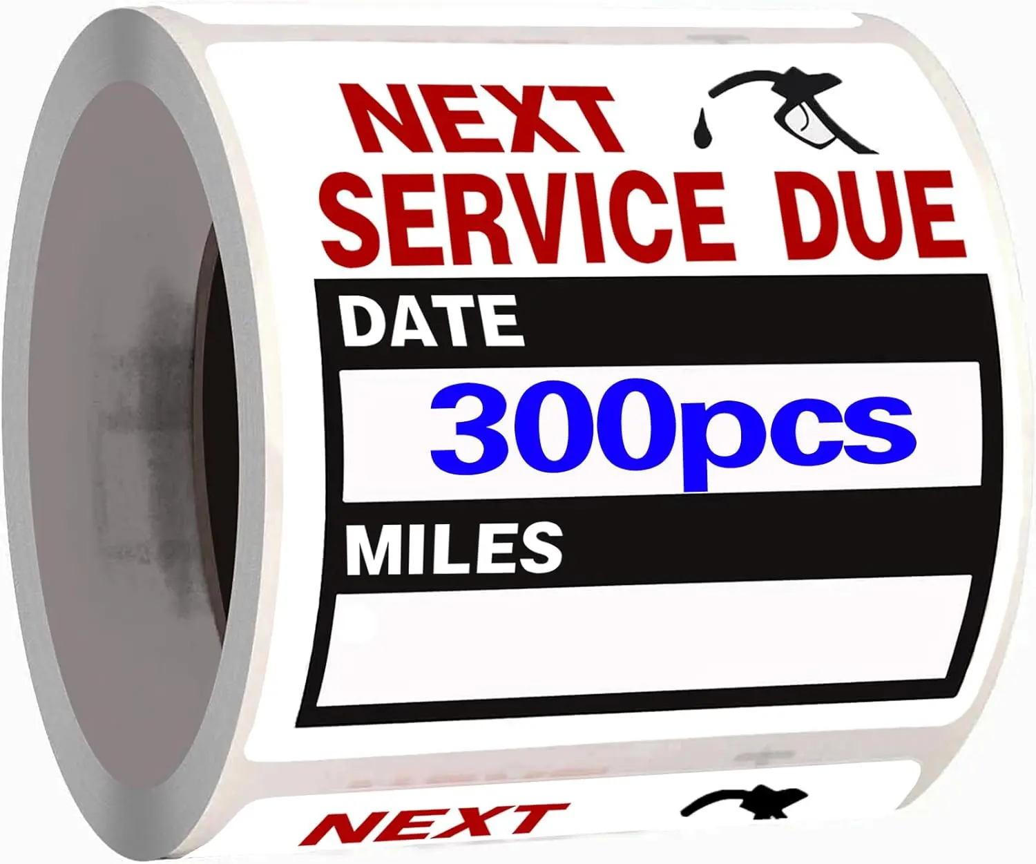 Auto Maintenance Adhesive Stickers - 300-Count 2x2 Inch Black Roll Pack with Bright Ink, Oil Reminders for Oil Change Tracking, Windshield Fit (Office Stationery Label Supply)