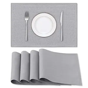 H.VERSAILTEX Linen Placemats Set of 4 Premium Solid Table Placemats for Dining Table Spill-Proof Waterproof Table Mats Heat-Resistant Kitchen Table Mats Washable, 12x18 inches, Grey