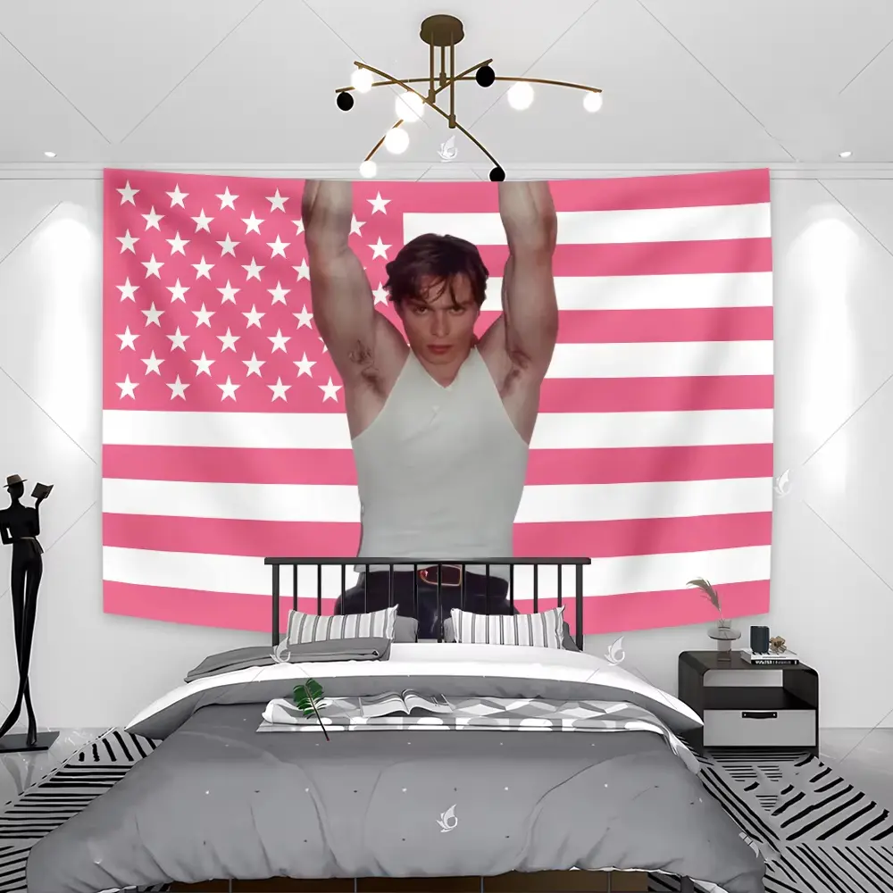 N-Nicholas C-Chavez Classic Synthetic Animal-Print Bright Peach Pink American Flag Tapestry - Multi-Size (60x40in/152x102cm, 90x60in), Polyester, Hand Wash Safe, Strong Letters, Indoor Wall Hanging for Bedroom Dorm, Home Decor, Animals, 40X30in (102X76cm)