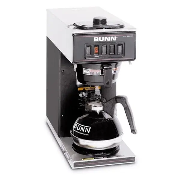 BUNN VP17-1 Pourover Drip Coffee Maker - Made in America Home Coffee Brewer, 1 Lower Warmer, Front Controls, Black, Space-Saving, Plastic Funnel, Low Volume Usage, Fits Most Countertops