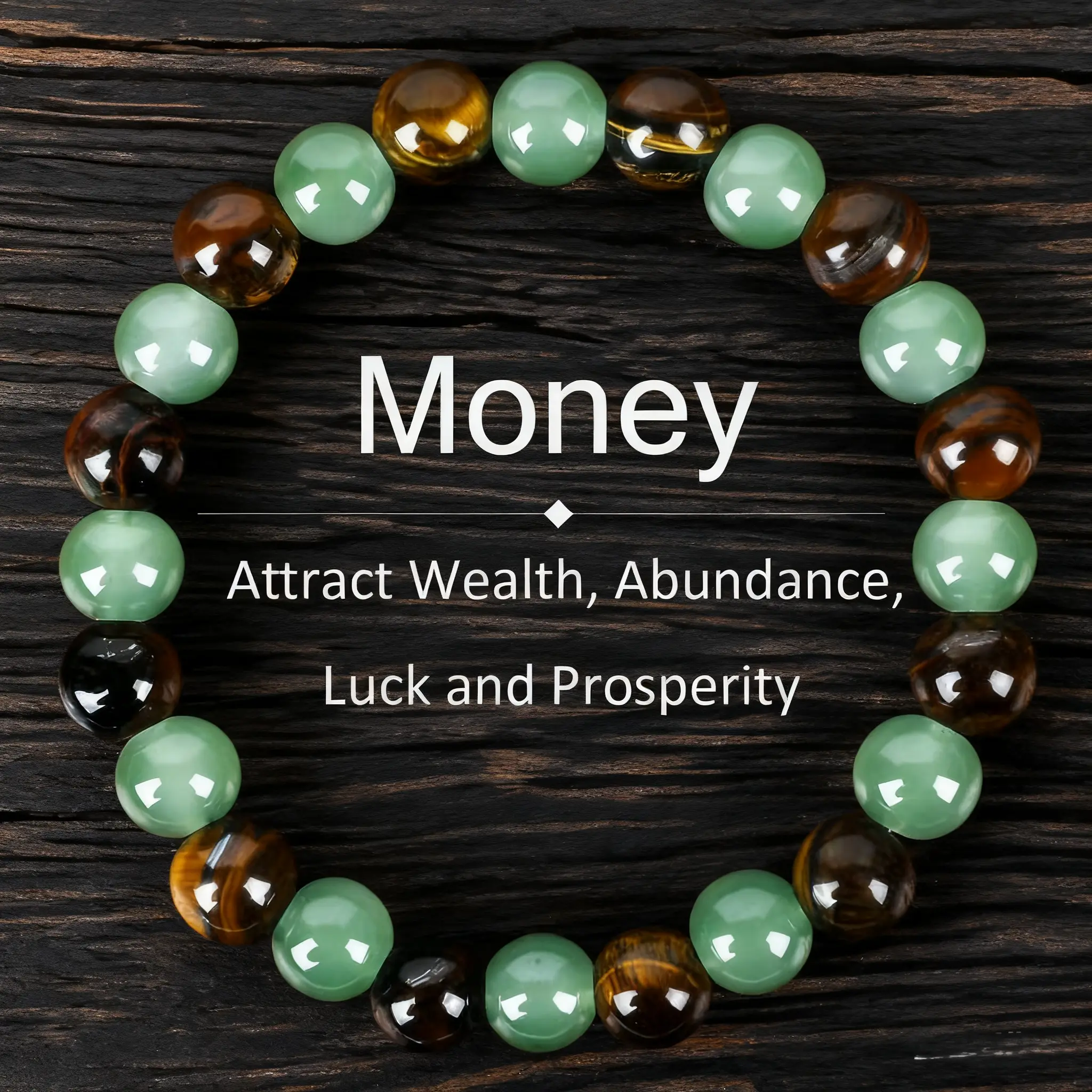 1pc Money Attraction Bracelet with Green Aventurine & Tiger Eye - blue friendship bracelet beaded  jewelry protection bracelet encouragement gift fashion artificial bracelet  of  the  day Colorblock Beaded Crystal Bracelet,Theme Parties Jewelry