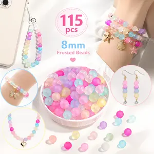 115 Pcs Colourful Acrylic Round Beads, Matte Colorful Frosted Beads, Transparent Frosted Beads for Jewellery Making DIY Necklaces Bracelet (Matte Transparent Colourful/Mixed)