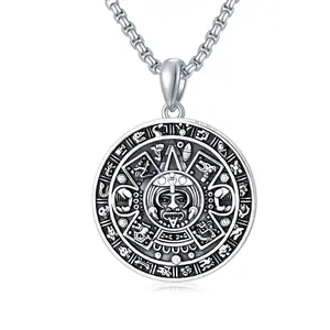 Aztec Calendar Necklace 925 Sterling Silver Round Aztec Mayan Calendar Pendant Necklace Jewelry TikTokShopBlackFriday