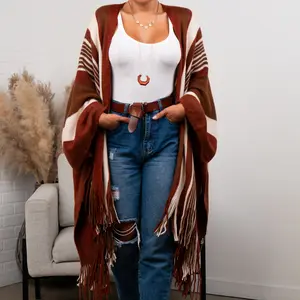 Brianna Striped Frayed Edge Ruana