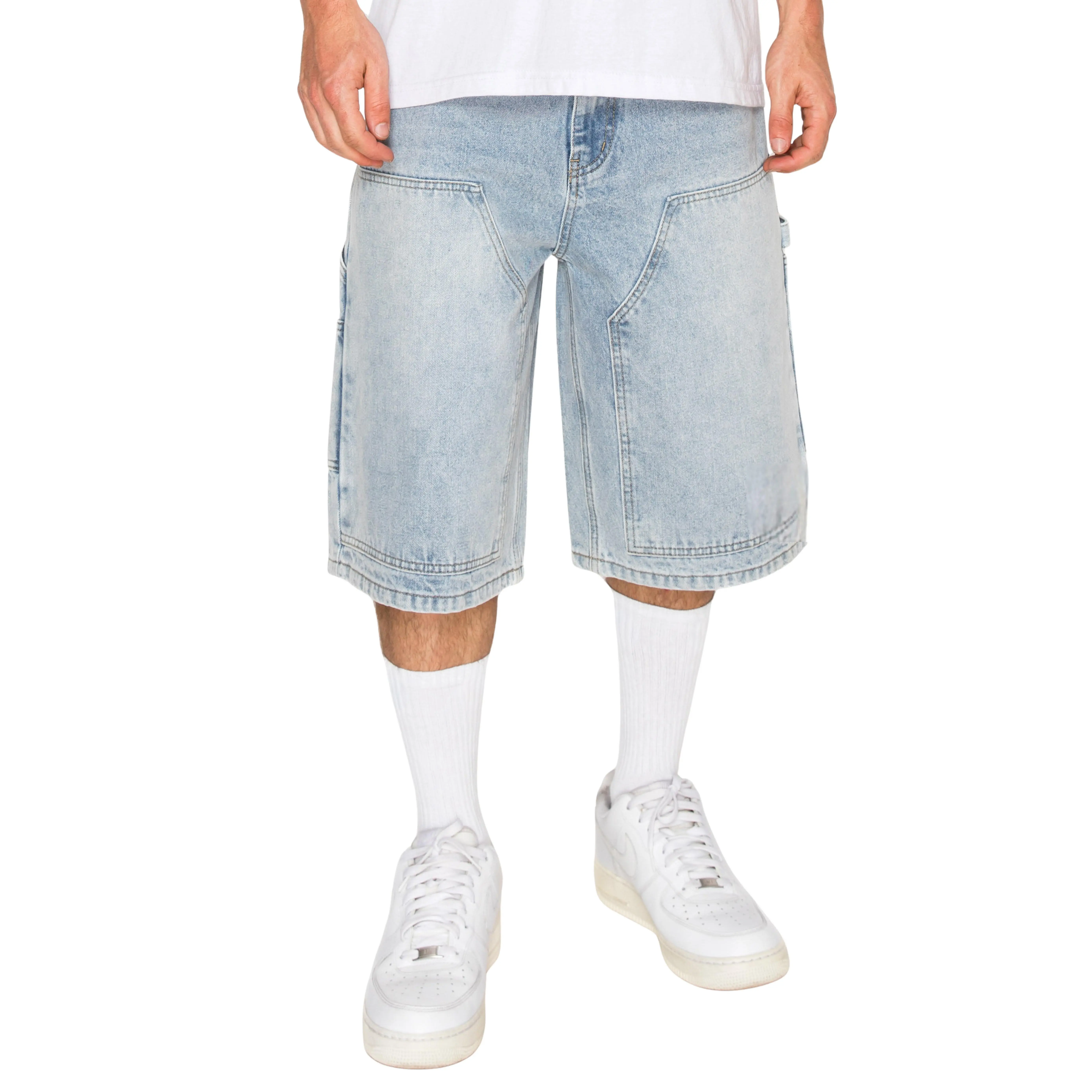 VICTORIOUS DRAFT Baggy Carpenter Denim Shorts, Relaxed Fit Below-the-Knee Streetwear Jorts in Heavyweight 100% Cotton, Pockets, Baggy Shorts, Cotton Baggy Men's Shorts