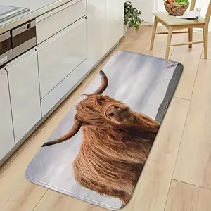 Highland Cow Flannel Rug, Animal Printed Rug, Natural Style Design, Soft Comfortable, High Water Absorbency, Durable Wear-Resistant, Ideal for Kitchen Use