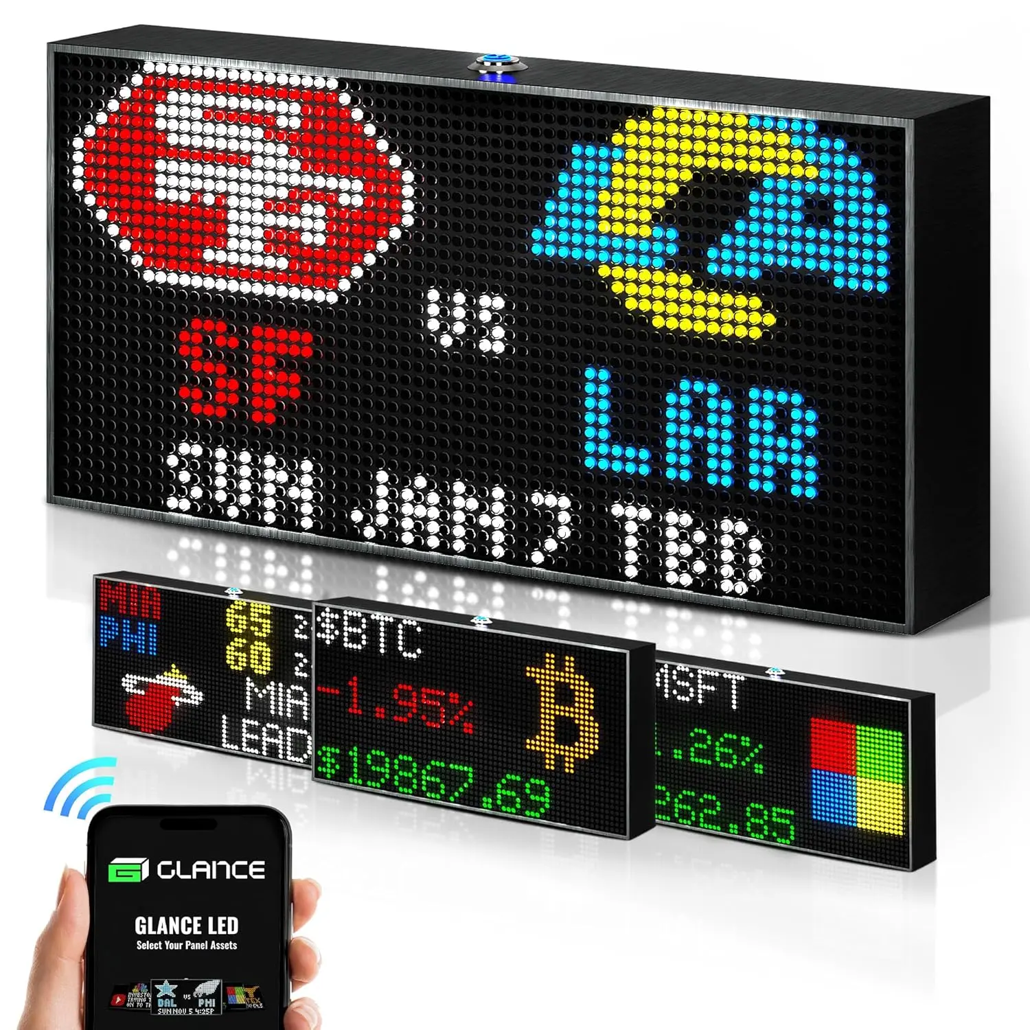 Customizable LED Display Sports Ticker, LED Display for Man Cave, Stock Market Ticker Display, Sports Score Retro Smart Pixel Display, Weather Display - 8"x4" Made in USA