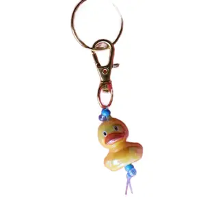 Handmade Bubble Duck Keychain with Gold Clasp and Blue Beads for Stylish Accessory