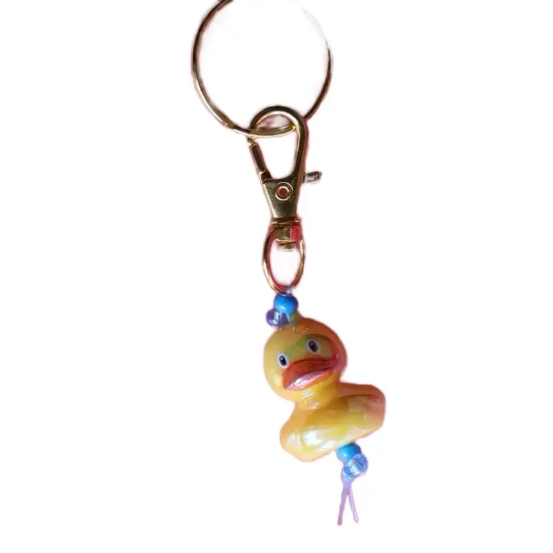 Handmade Bubble Duck Keychain with Gold Clasp and Blue Beads for Stylish Accessory
