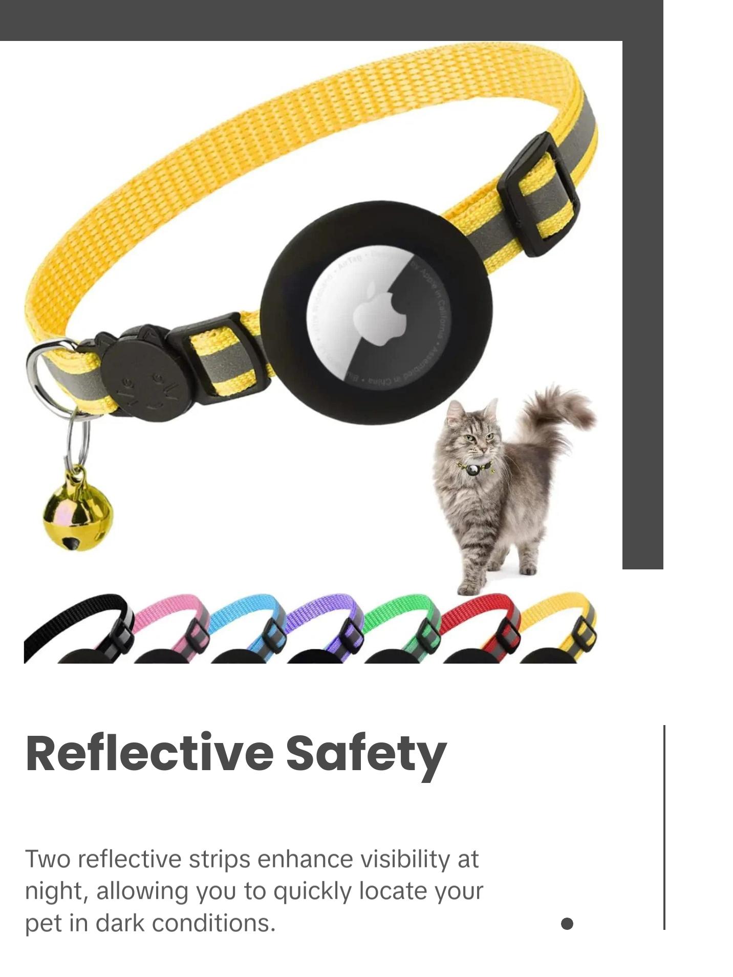 ATUBAN Reflective Breakaway Cat Collar with Apple AirTag Holder and Bell for Kittens, 0.4 Inches
