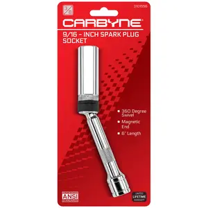 CARBYNE 9/16" Spark Plug Socket - Magnetic Swivel. 3/8" Drive, 6" Overall Length, 6-Point.