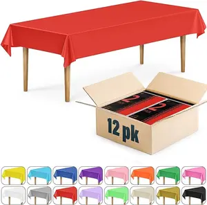 12 Pack-54” X 108” Disposable Plastic Tablecloth Cover Heavy Duty Plastic Rectangle Tablecloth