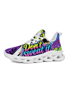 Men's 'don't Sweat It' Trendy Sports Shoes, Street Art Style, Unique Print, Lightweight Hollow Out Sole, Vibrant Color Block Design