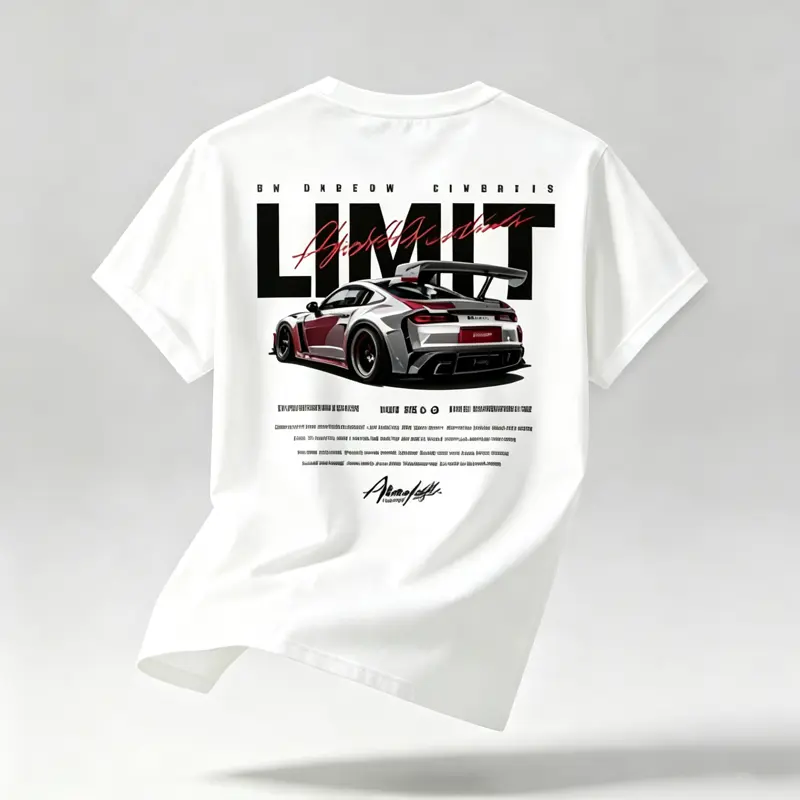 No Limit Race Car Graphic T-Shirt, Vintage JDM Sports Car Porsche 911 GT3 RS Back Print Tee, Automotive Enthusiast Short Sleeve Shirt For Men