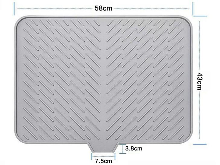 Rectangular Silicone Dish Drying Mat - 23x17in, Multi-Size, Self-Draining, Built-In Drain Lip, Heat-Resistant, BPA-Free, Durable, Waterproof, Non-Slip Kitchen Placemat That Efficiently Dries Dishes, Enhances Kitchen Functionality for Counters & Tableware