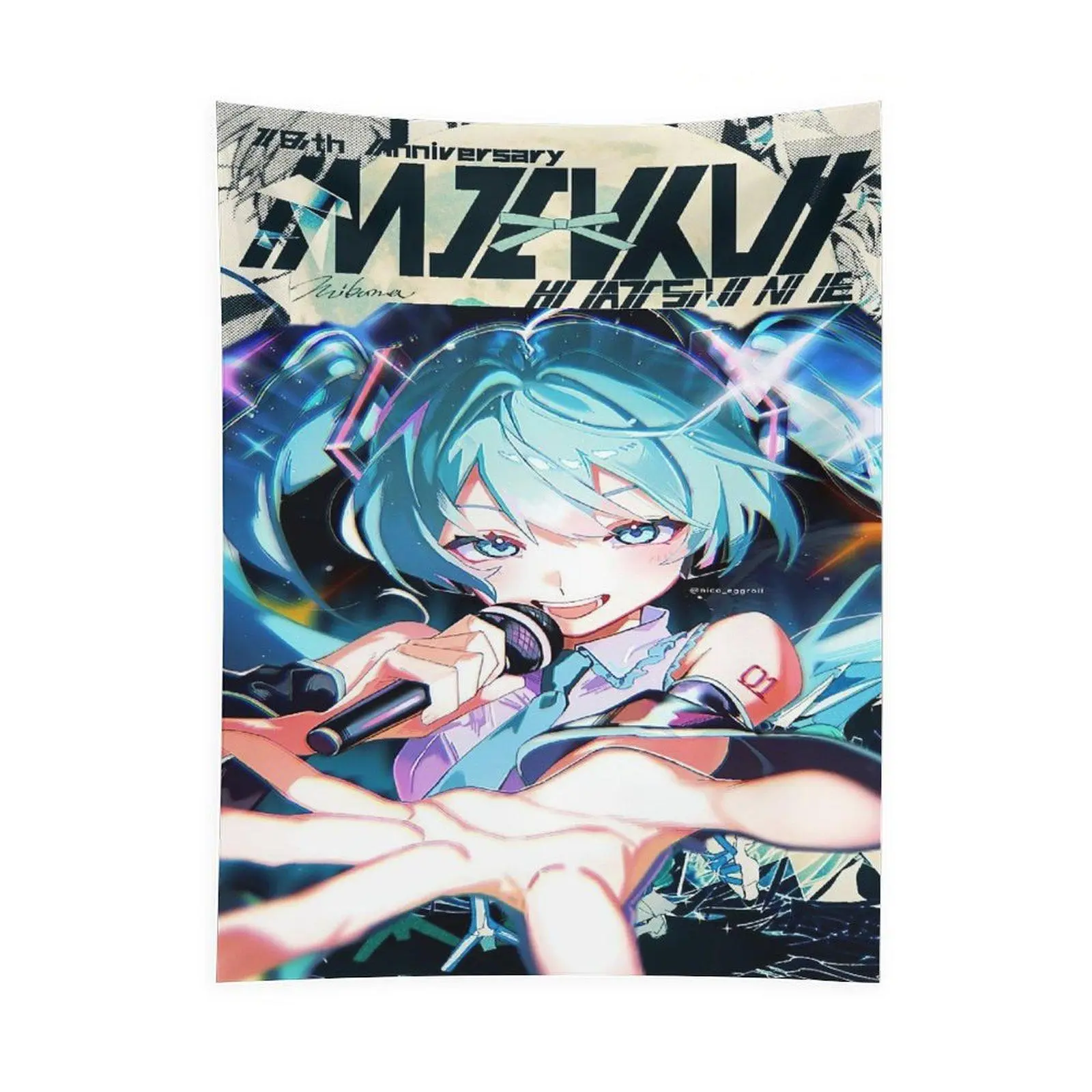 Anime Style Virtual Idol Tapestry Wall Hanging, Colorful Concert Illustration, Kawaii Music Aesthetic Bedroom Decor, Gaming Room Wall Decoration