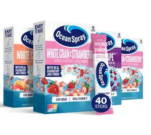 Ocean Spray Variety Pack Zero Sugar Powder Drink Mix Packets with Real Cranberry Juice Powder, 100% Vitamin C, No Synthetic Dyes, Juicy Mixes (40ct)