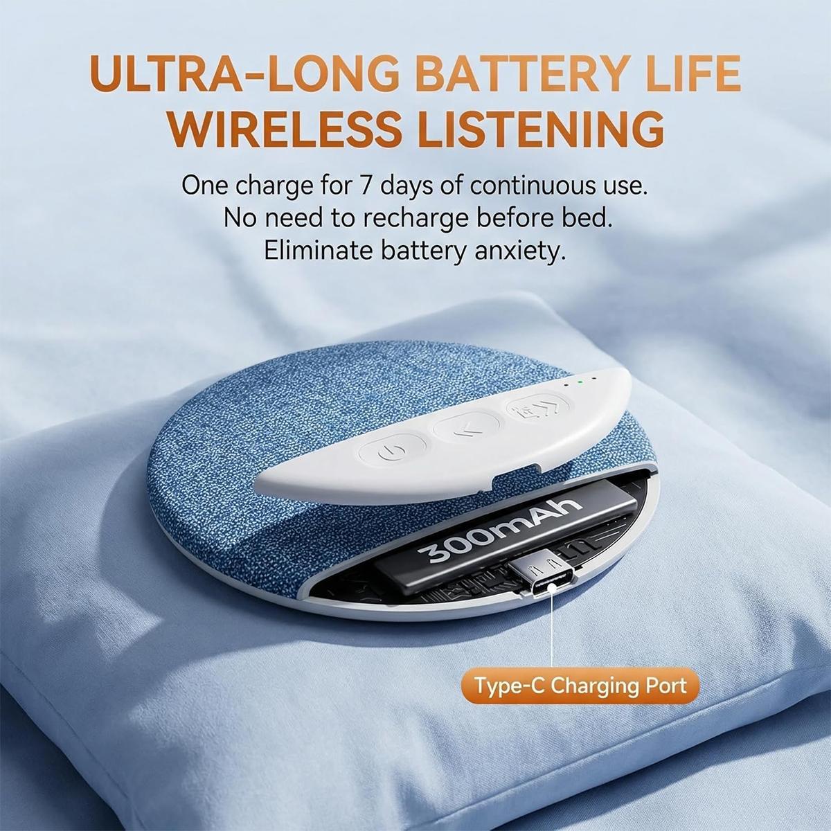 Ultra-thin Bluetooth pillow speaker, Bluetooth, air conduction, white noise sleep aid music and audiobooks.