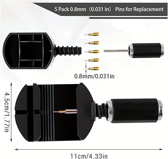 Watch Link Removal Kit, Can be Used for Strap Length Disassembly and Adjustment, Watch Strap Removal Tool, Tool Hammer, Cleaning Cloth and Spare Needle, with User Manual.
