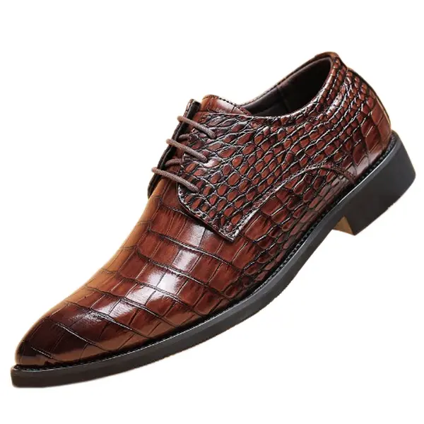 Men’s Full Upper Grid Crocodile Emboss High Gloss Patent Leather Lace Up Pointed Toe Derby Formal Tuxedo Dress Shoes Light Cushioned Non Slip Wedding Business Gala Luxury Gift For Senior Business Men, Men's Shoes, Cushioned Sole