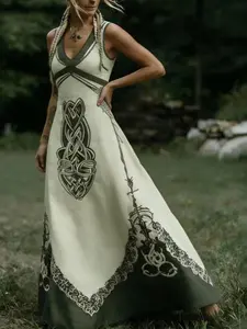 Vintage Celtic Embroidered Long Dress, Renaissance Festival, Fairy Style Gown, Elegant Formal Evening Wear, Unique Costume