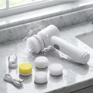 Rechargeable Electric Cleaning Brush with Replaceable Heads – Waterproof Scrubber