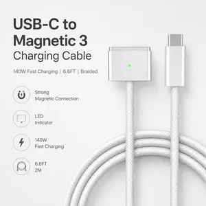 Strong Magnetic 3 Charging Cable for MacBook Pro/Air, 140W PD Fast Charge, USB-C Magnetic Charger Cord, Premium Braided Design, 6.6FT Long Cable Tablet Computer Electronic Computer.A great gift choice m3