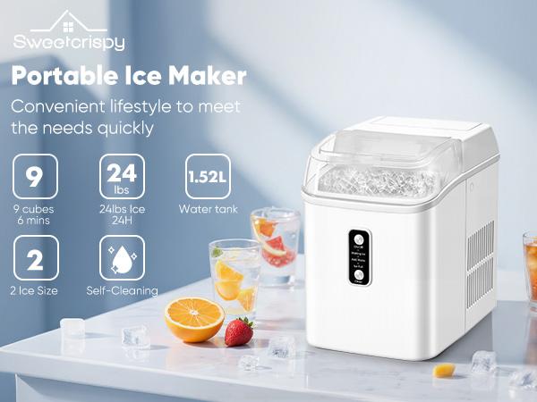 Countertop Ice Maker Machine,Fast Making Ice Cubes, 2 Sizes Bullet Ice, Portable Ice Machine