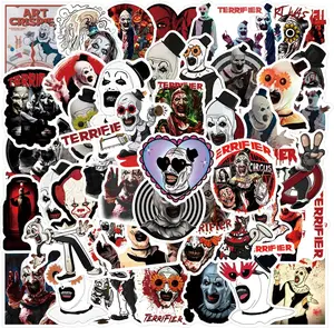 53pcs Terrifier Stickers Halloween Movie Decals for Adult Water Bottles, Cool Trendy Cartoon Stickers Waterproof Vinyl Decals for Laptop Skateboard Bumper Journal Suitcase Phone