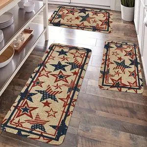JIT 1/2/3 pcs of fringed velvet Memorial Day and Independence Day Stars Carpet for Multi-Surface Use Decorative Carpet - Kitchen Carpet Set, Fringed Velvet Washable Side-Edge Soft Carpet, Suitable for Kitchen, Bedroom, etc. Washable Modern Rug