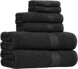 6 Piece Oversized Fade resistant Towel set, 100% Cotton towels for bathroom, soft and absorbent, 2 Bath Towels, 2 Hand Towels and 2 Washcloths bathroom towel set, Black