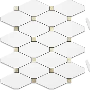 STICKGOO 10Pcs Peel and Stick Backsplash, Mosaic Tile, Self Adhesive Mixed Metal Backsplash for Kitchen/Bathroom/Fireplace/RV Marble Pattern Wallpaper