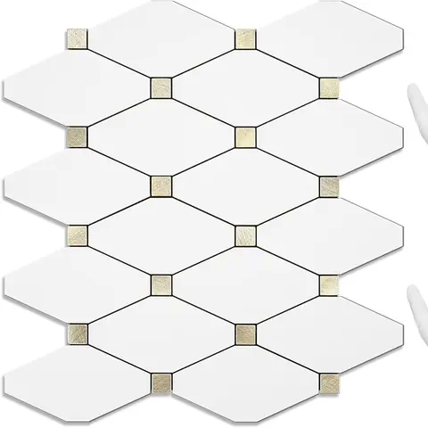 STICKGOO 10Pcs Peel and Stick Backsplash, Mosaic Tile, Self Adhesive Mixed Metal Backsplash for Kitchen/Bathroom/Fireplace/RV Marble Pattern Wallpaper