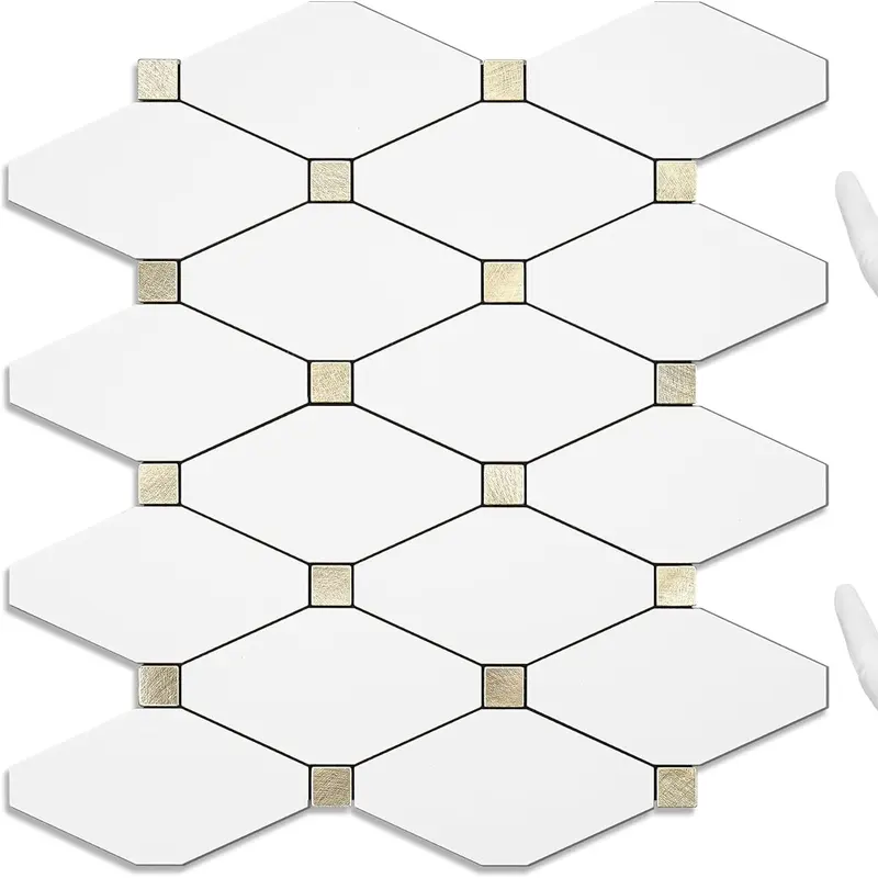 STICKGOO 10Pcs Peel and Stick Backsplash, Mosaic Tile, Self Adhesive Mixed Metal Backsplash for Kitchen/Bathroom/Fireplace/RV Marble Pattern Wallpaper