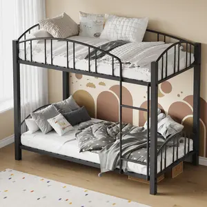 Twin Over Twin Metal Bunk Bed, Heavy Duty Steel Bunkbed Frame with Arched Guardrail & Safety Ladder, Sturdy & Noise-Free Bed for Kids Boys Girls, Space-Saving Design, Easy Assembly, No Box Spring Needed, Perfect for Bedroom Dorm and Small Spaces