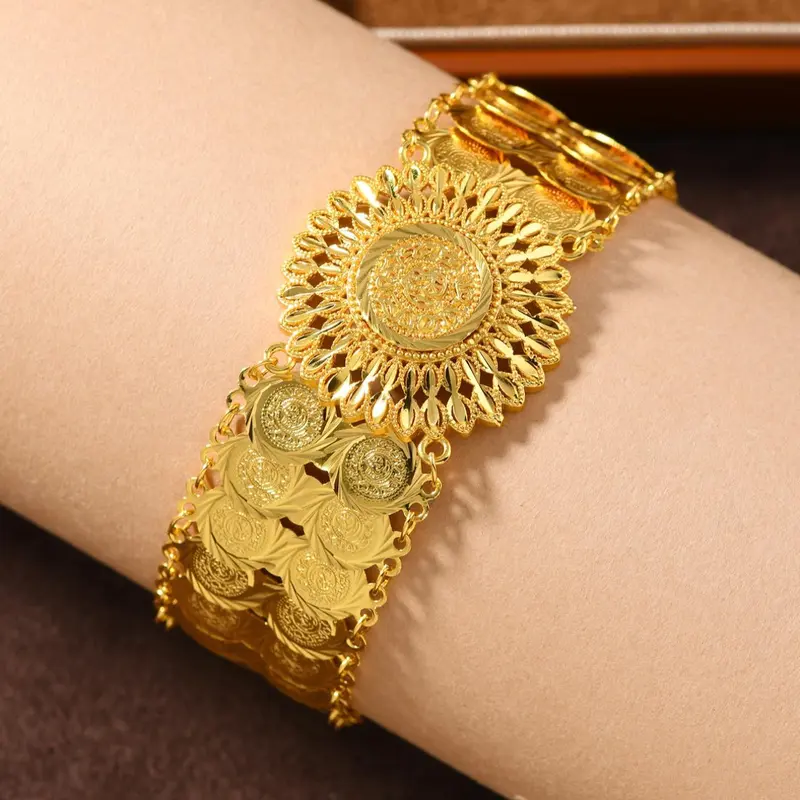 Vintage Luxury 24k Gold Plated Bracelet, Elegant and Fashionable Bracelet with Sunflower Elements, Suitable for Daily and Wedding Occasions, Flower Design Bracelet, Fashion Bracelets, Beautiful Bracelets, Elegant Jewelry Bracelet, Exquisite Bracelet