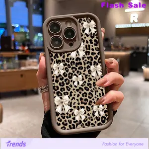 Cheetah bow pattern TPU phone case for iPhone 16 15 14 Pro Max 13 12 11 XR XS Plus shockproof non slip military-grade protection silicone cover cellphone protective