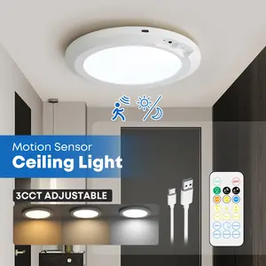 Motion Sensor Ceiling Light - Rechargeable Magnetic Wireless Ceiling Light,3 Adjustable Color Temperatures,Battery Powered for Closet Shower Stairs Shed Hallway Porch Patio restaurant bedroom Lamp lighting Modern