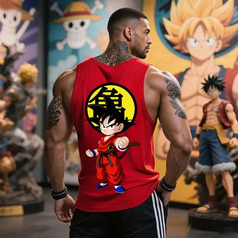 Dragon Ball DBZ Son Goku Unisex Summer Outfit Men's Streetwear Top Rated 80s 90s Graphic Tees Cotton Anime Tank Tops Men Gifts Breathable Loose Fit Woven White Ink Heat Transfer Vinyl