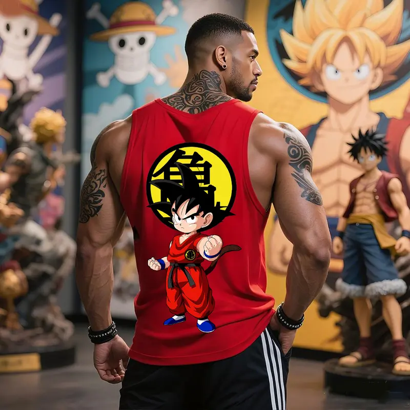 Dragon Ball DBZ Son Goku Unisex Summer Outfit Men's Streetwear Top Rated 80s 90s Graphic Tees Cotton Anime Tank Tops Men Gifts Breathable Loose Fit Woven White Ink Heat Transfer Vinyl