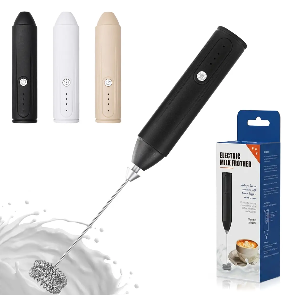 Milk Frother Handheld, Rechargeable Coffee Frother Wand with 3 Speeds, Electric Foam Maker Drink Mixer for Egg, Milk, Latte, Coffee, Cappuccino and Hot Chocolate, Hand Mixer for Hot/Cold Milk