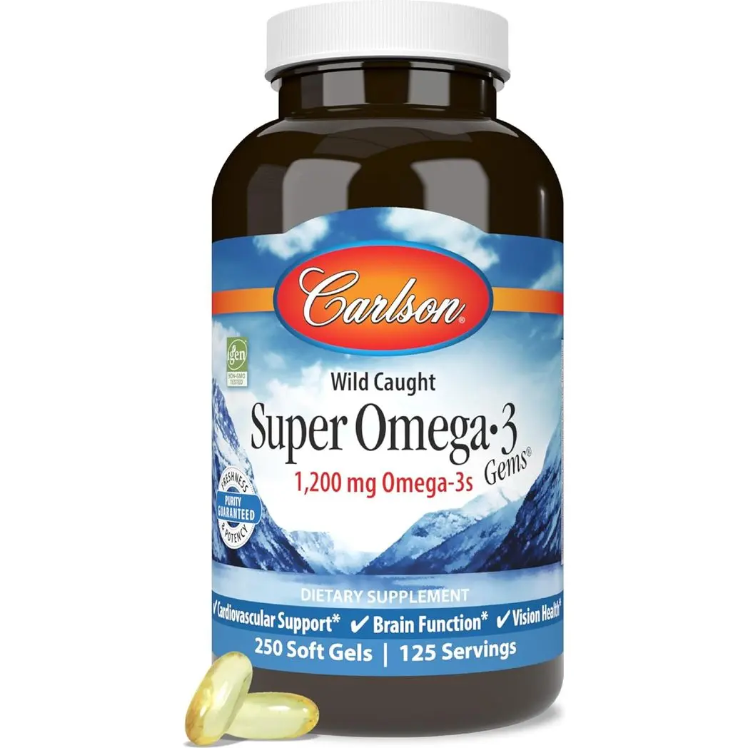 Carlson Super Omega-3 Gems, 1200 mg Omega-3s, Wild Caught, Sustainably Sourced, 250 soft gels