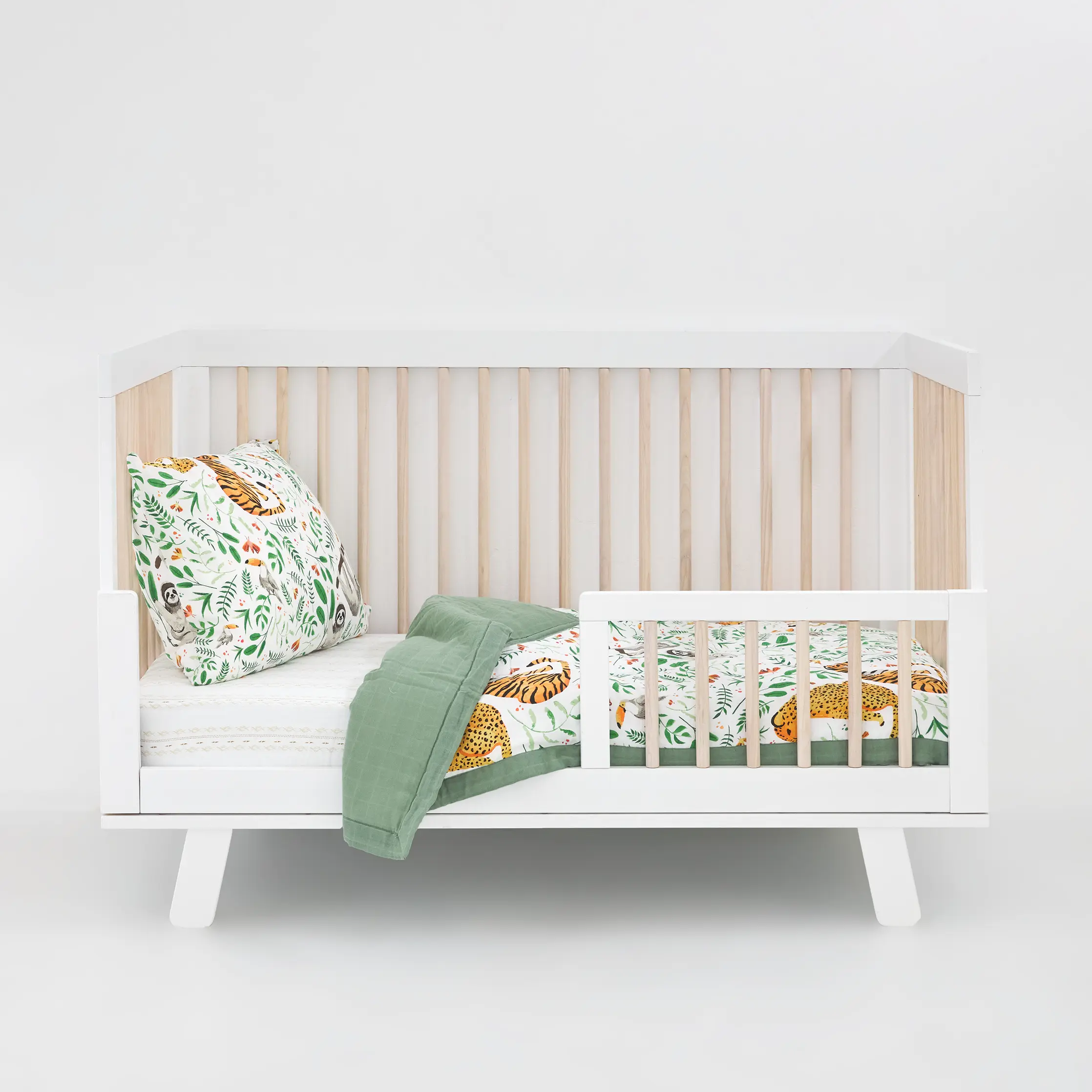 LITTLE UNICORN 3-Pc Crib Set, Toddler Cotton Muslin Bedding Set with Muslin Crib Sheets - Jungle Print Playful Theme, Breathable Durable Bedding for All Seasons