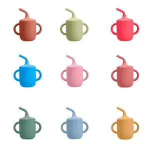 Tiny Silicone Drinking Training Cup with Soft Grip Handle Straw Spill-Proof Lid & Straw Reusable Cup for Baby & Toddler - Easy-Clean Design, Safe for Sippy Cup Transition Motor Skills Development Sippy Cup Easy Clean Baby Feeding Toddlers Drinking